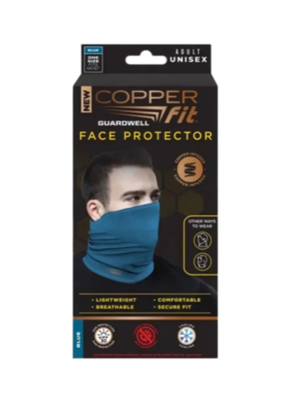 Copper Fit Guardwell Copper Infused Face Protector - Blue Adult Unisex NEW